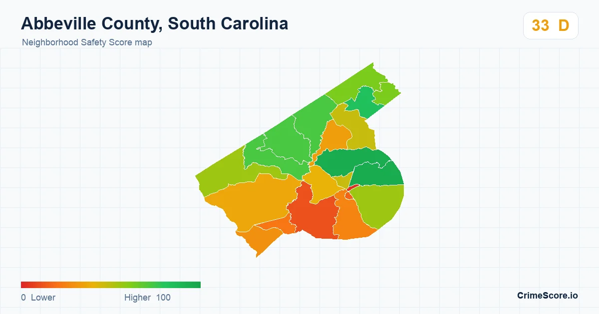 Abbeville County, South Carolina neighborhood Safety Score map by Census block group