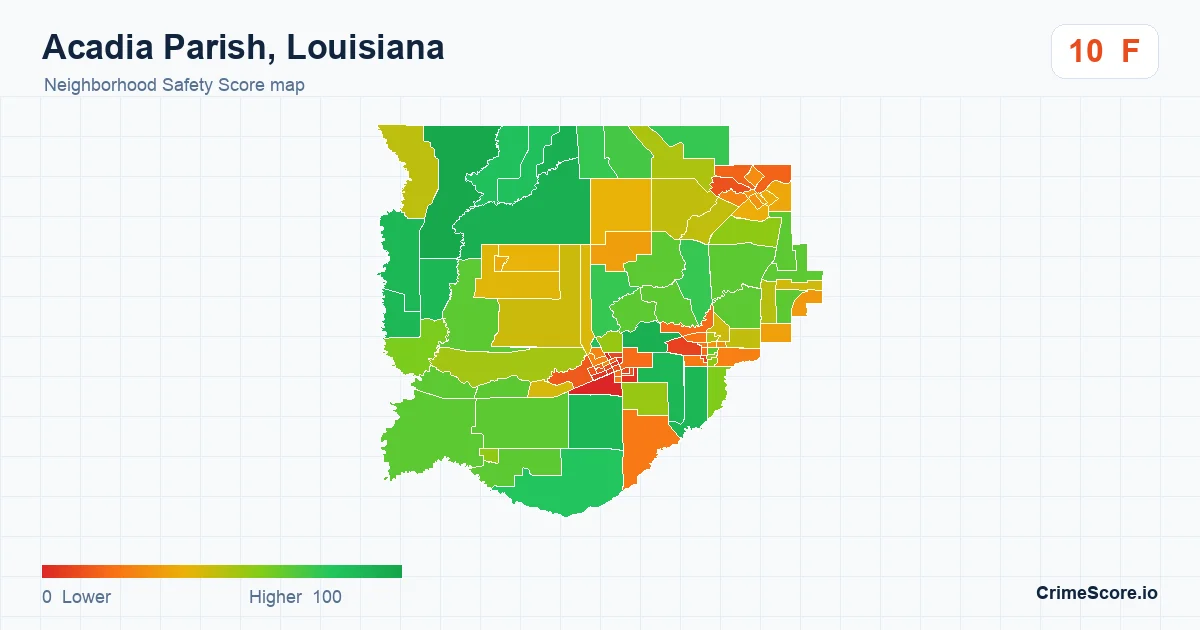 Acadia Parish, Louisiana neighborhood Safety Score map by Census block group