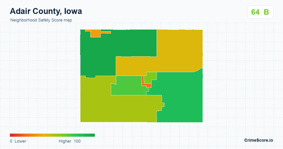 Adair County, Iowa neighborhood Safety Score map by Census block group