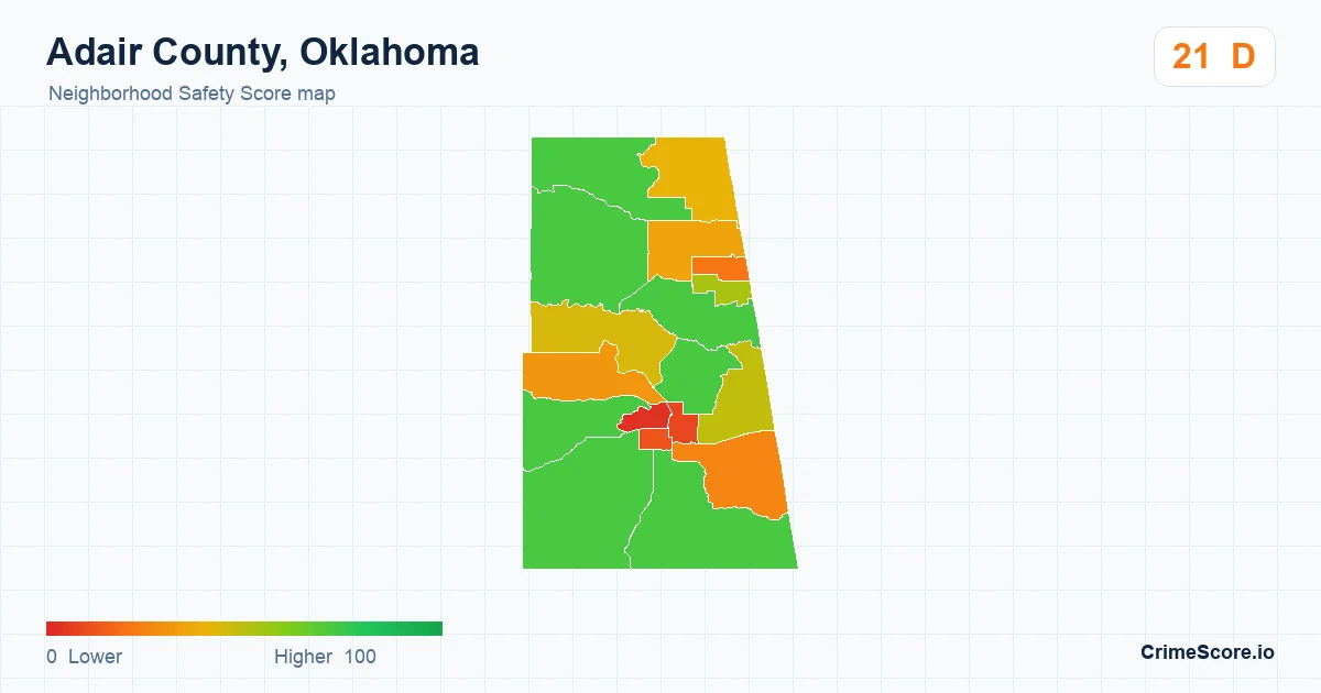 Adair County, Oklahoma neighborhood Safety Score map by Census block group