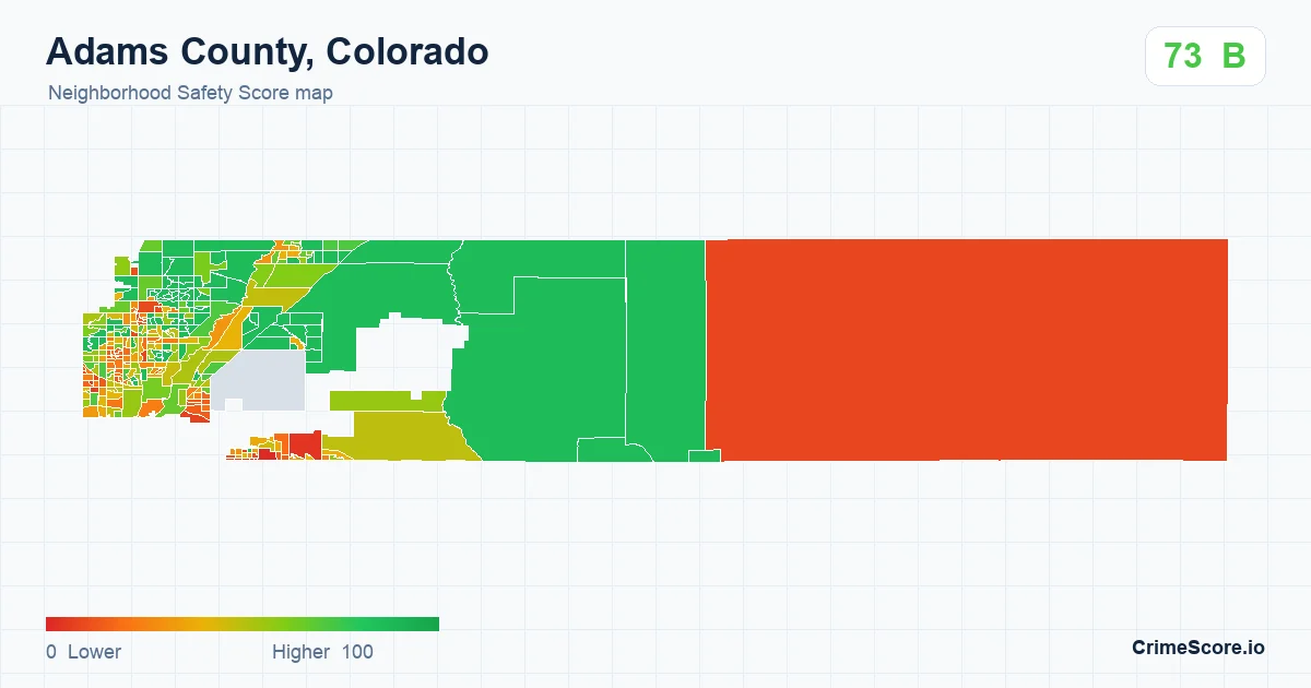 Adams County, Colorado neighborhood Safety Score map by Census block group