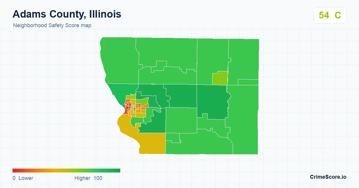 Adams County, Illinois neighborhood Safety Score map by Census block group