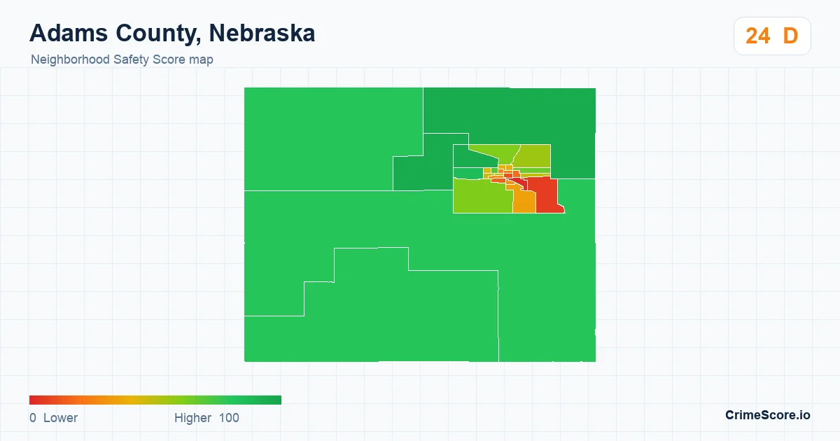Adams County, Nebraska neighborhood Safety Score map by Census block group