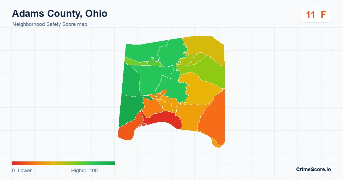 Adams County, Ohio neighborhood Safety Score map by Census block group