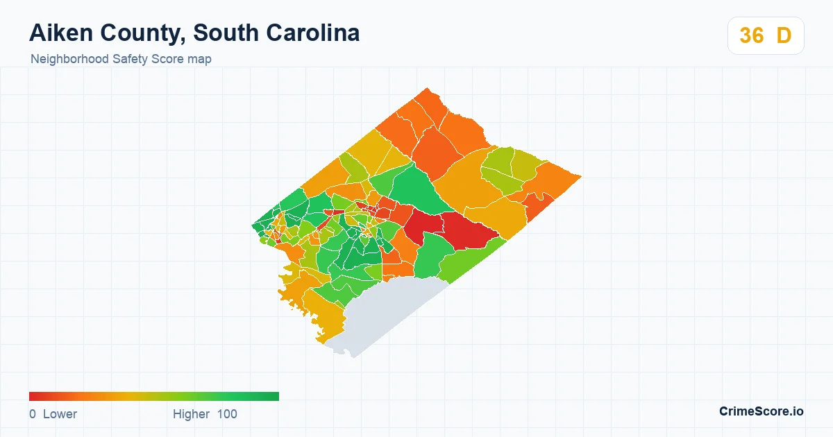 Aiken County, South Carolina neighborhood Safety Score map by Census block group