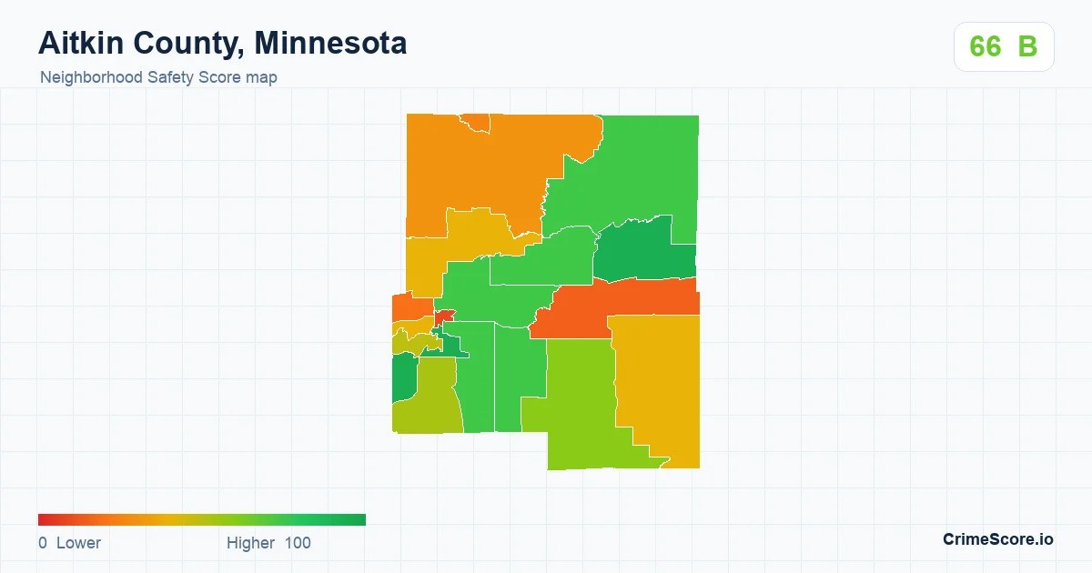 Aitkin County, Minnesota neighborhood Safety Score map by Census block group