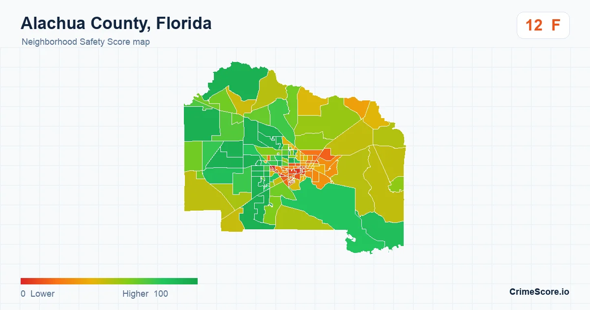 Alachua County, Florida neighborhood Safety Score map by Census block group