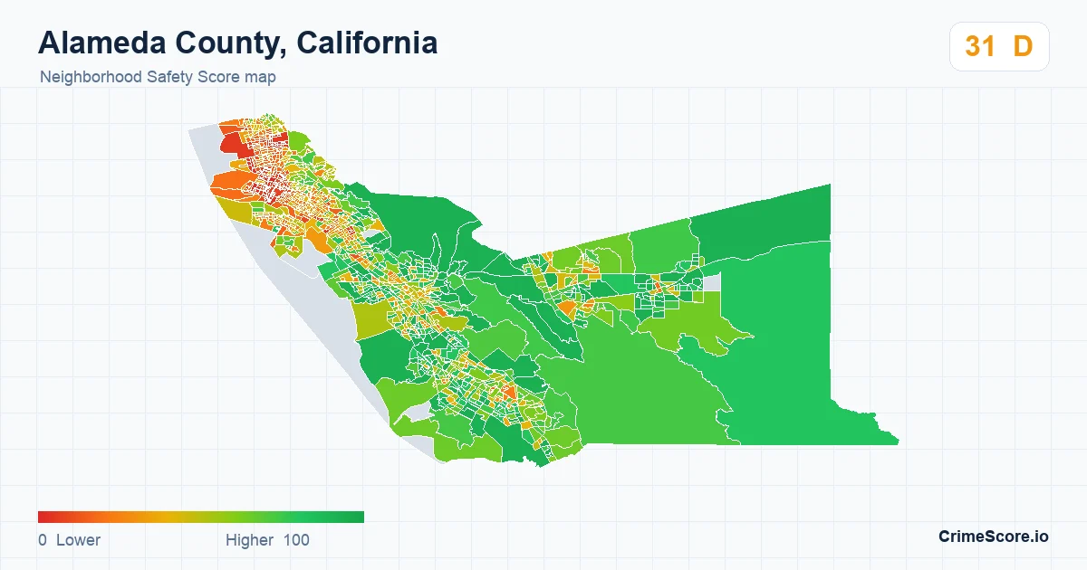 Alameda County, California neighborhood Safety Score map by Census block group