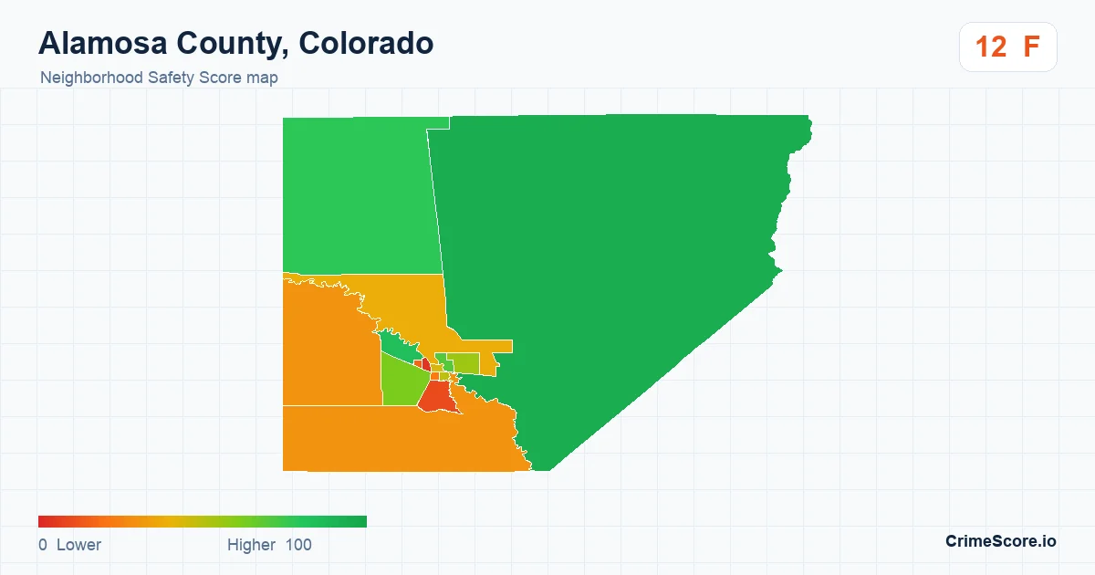 Alamosa County, Colorado neighborhood Safety Score map by Census block group