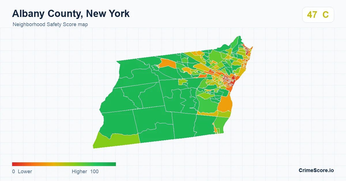 Albany County, New York neighborhood Safety Score map by Census block group