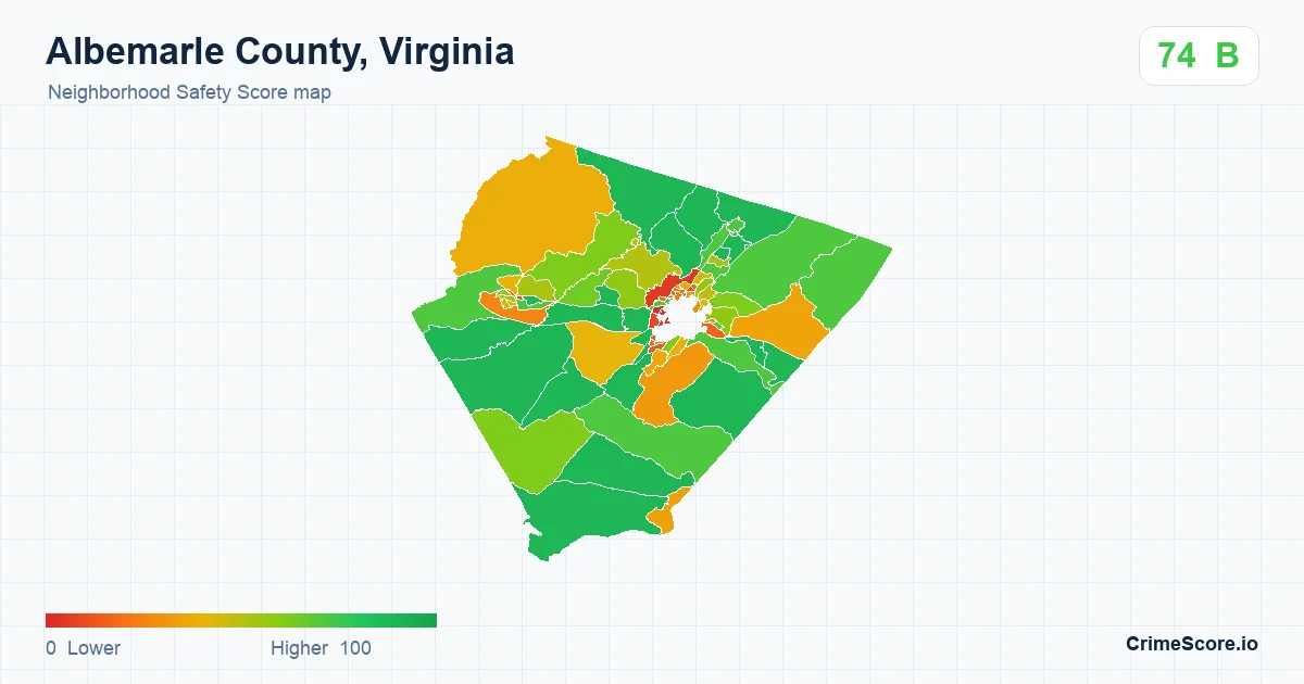 Albemarle County, Virginia neighborhood Safety Score map by Census block group