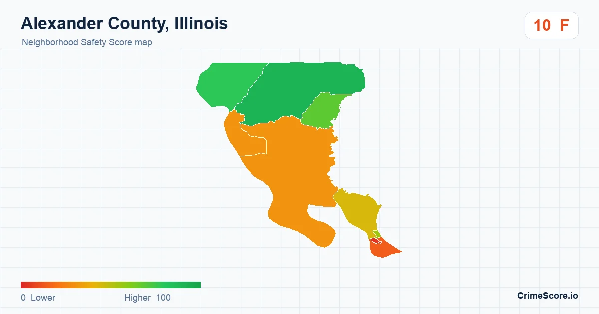 Alexander County, Illinois neighborhood Safety Score map by Census block group