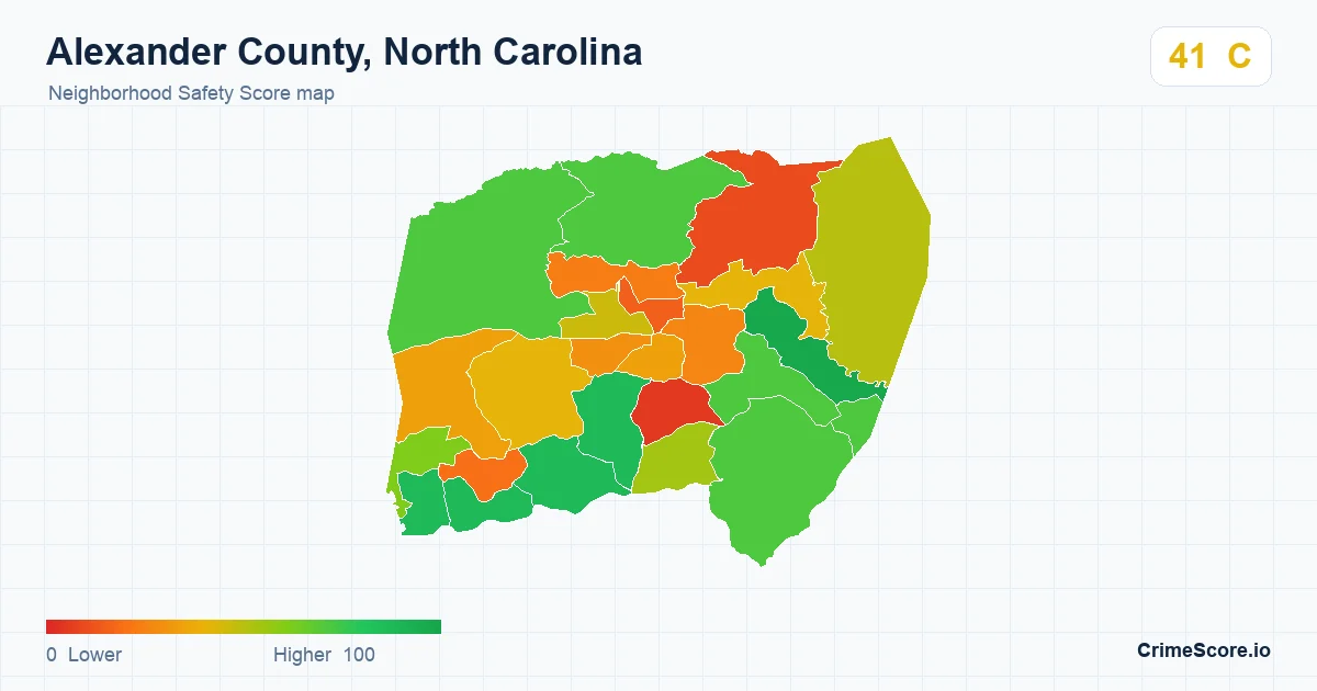 Alexander County, North Carolina neighborhood Safety Score map by Census block group