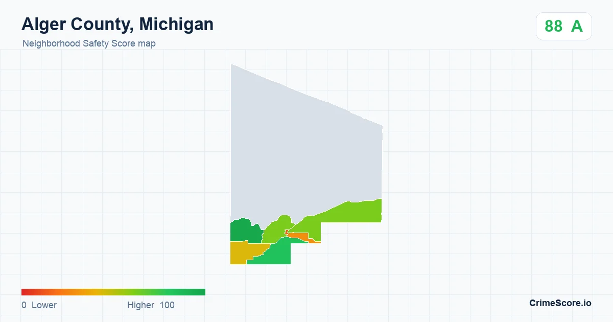 Alger County, Michigan neighborhood Safety Score map by Census block group