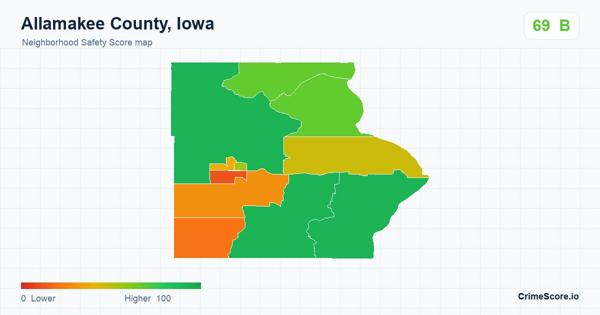 Allamakee County, Iowa neighborhood Safety Score map by Census block group