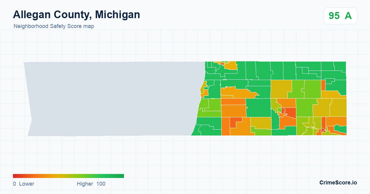 Allegan County, Michigan neighborhood Safety Score map by Census block group