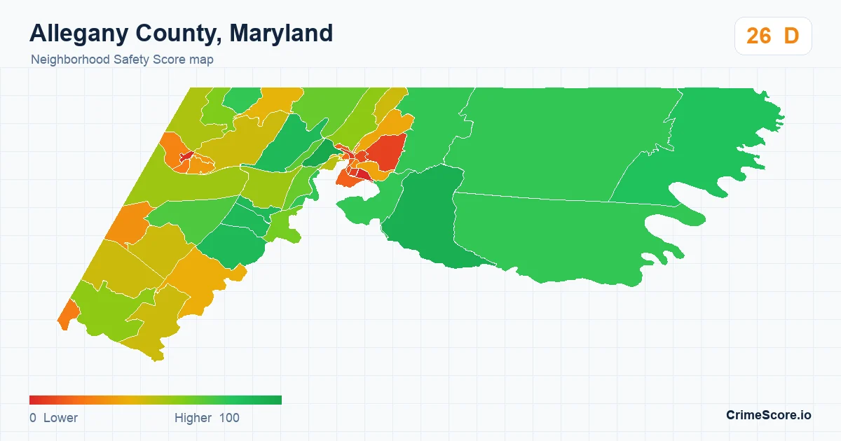 Allegany County, Maryland neighborhood Safety Score map by Census block group
