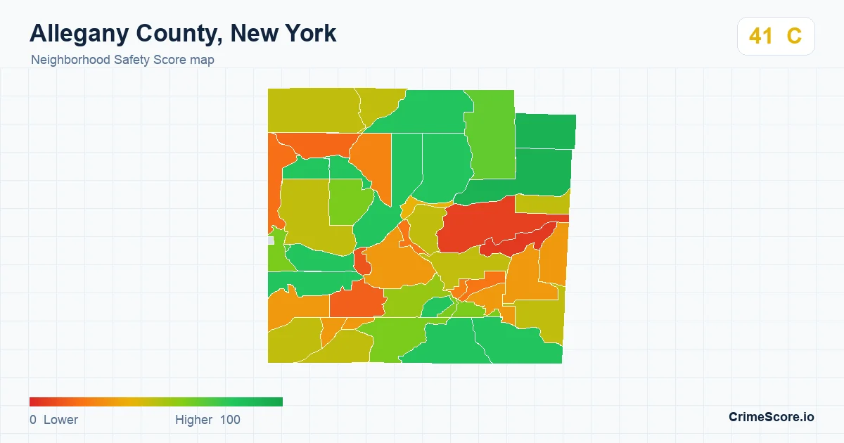 Allegany County, New York neighborhood Safety Score map by Census block group