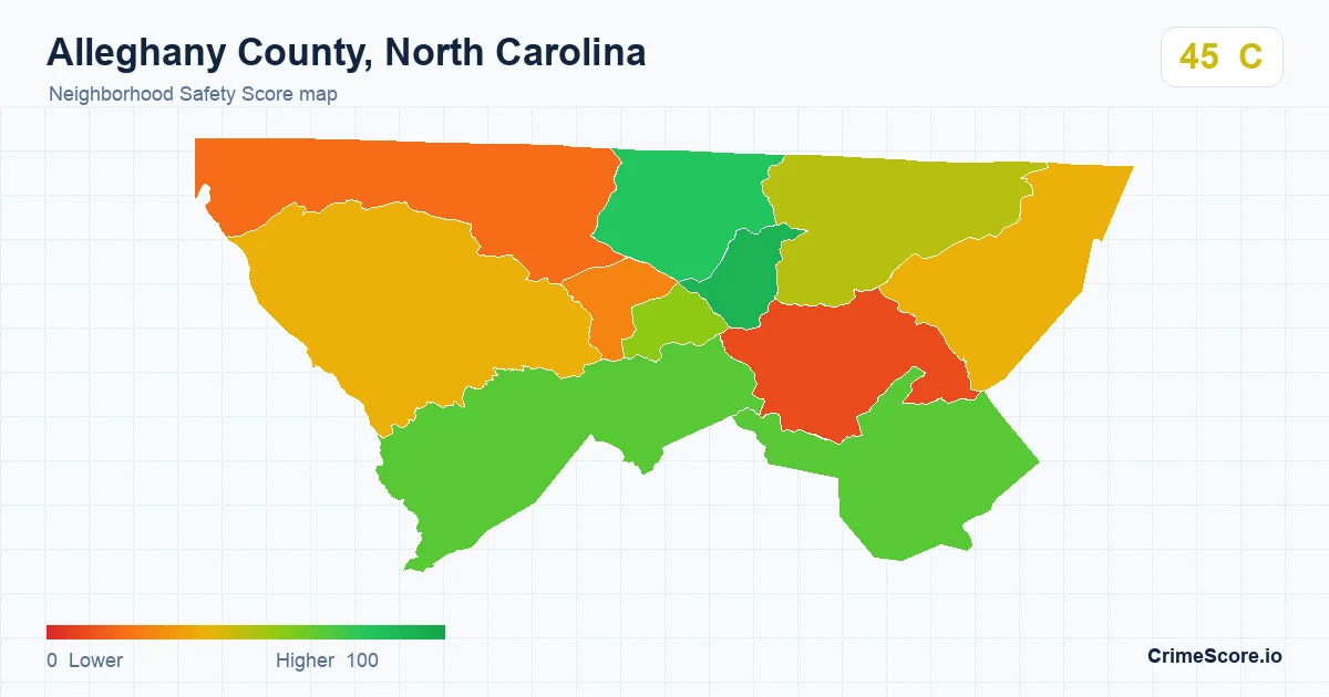 Alleghany County, North Carolina neighborhood Safety Score map by Census block group
