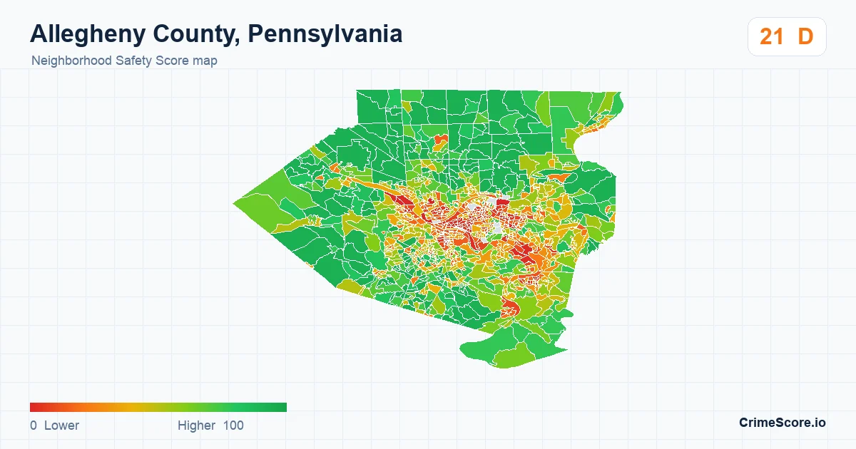 Allegheny County, Pennsylvania neighborhood Safety Score map by Census block group