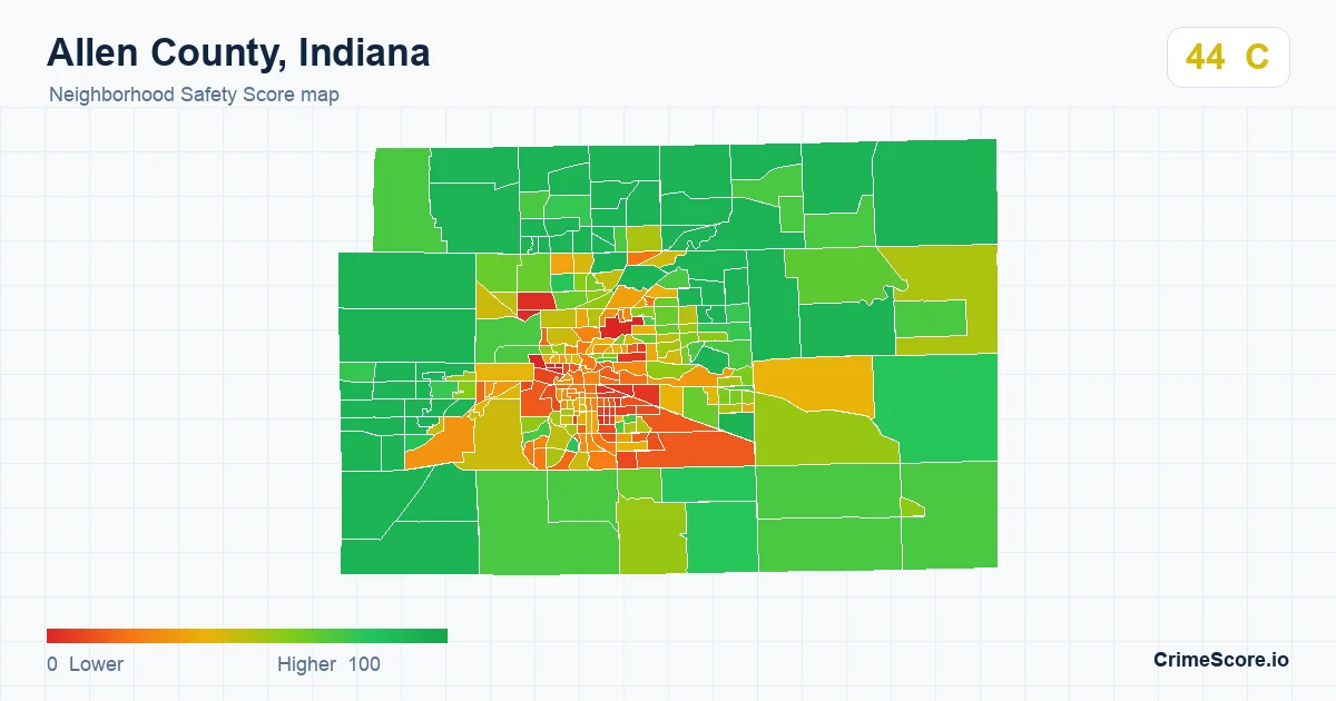 Allen County, Indiana neighborhood Safety Score map by Census block group