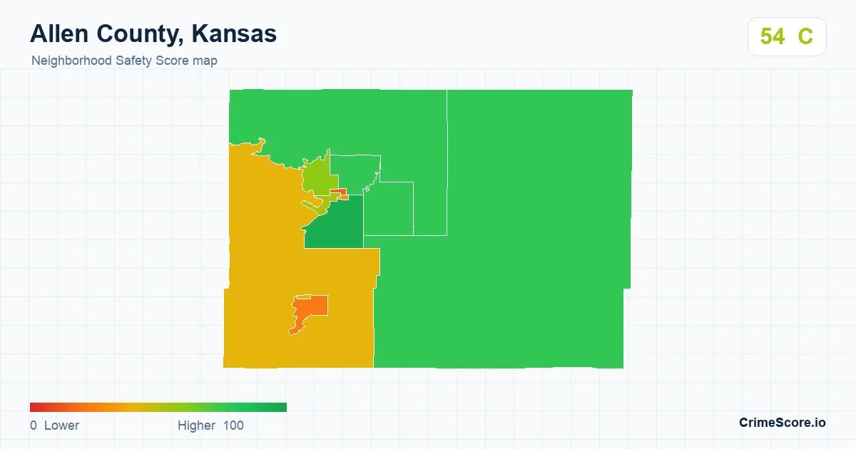 Allen County, Kansas neighborhood Safety Score map by Census block group