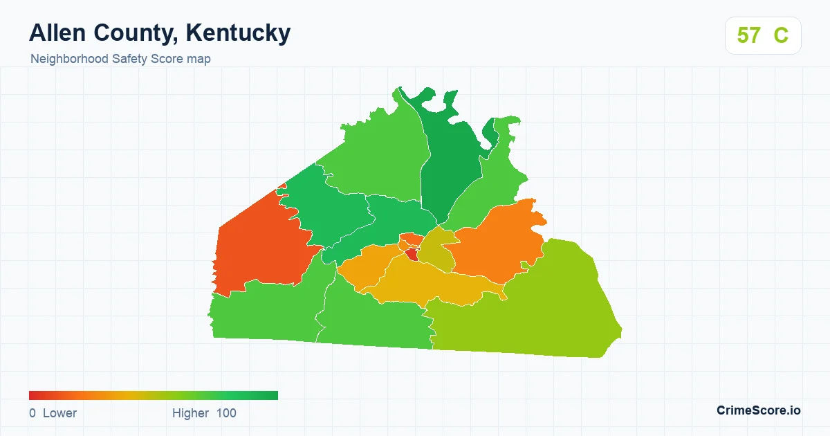 Allen County, Kentucky neighborhood Safety Score map by Census block group