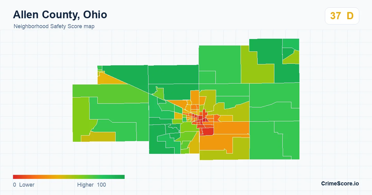 Allen County, Ohio neighborhood Safety Score map by Census block group