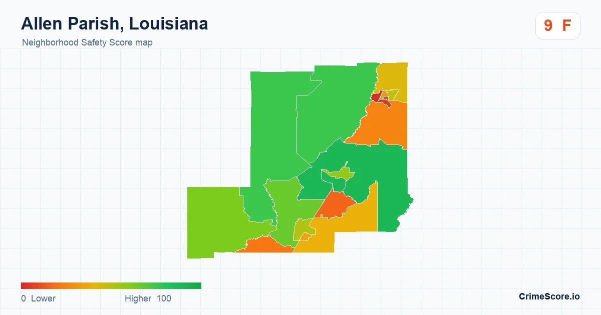 Allen Parish, Louisiana neighborhood Safety Score map by Census block group