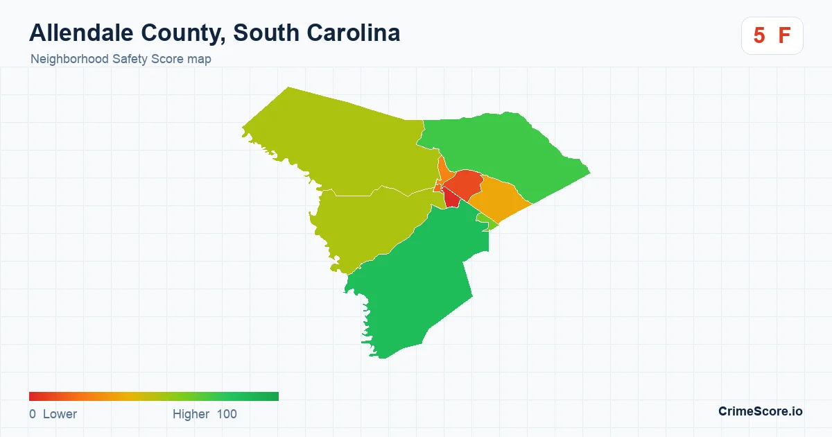Allendale County, South Carolina neighborhood Safety Score map by Census block group