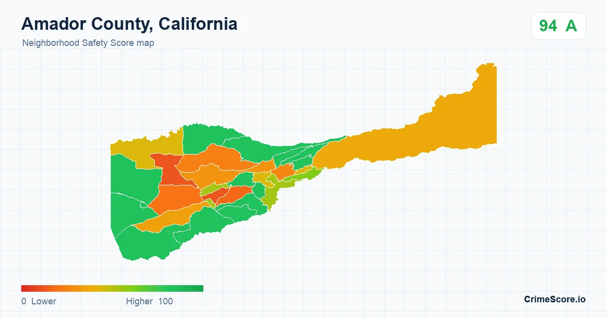 Amador County, California neighborhood Safety Score map by Census block group