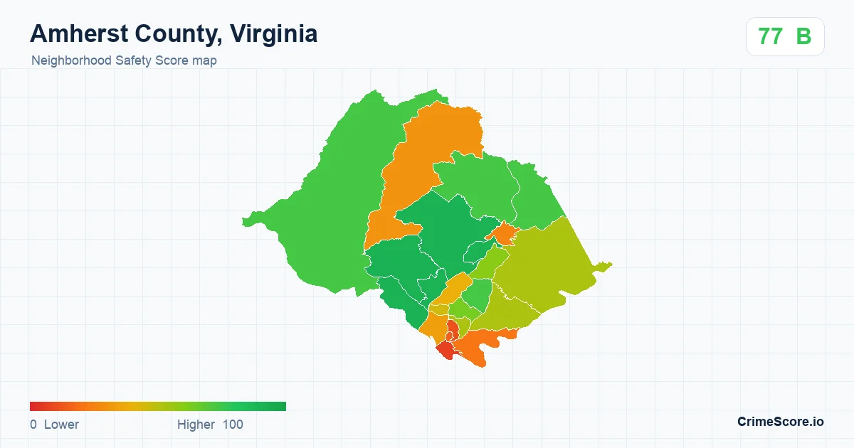 Amherst County, Virginia neighborhood Safety Score map by Census block group