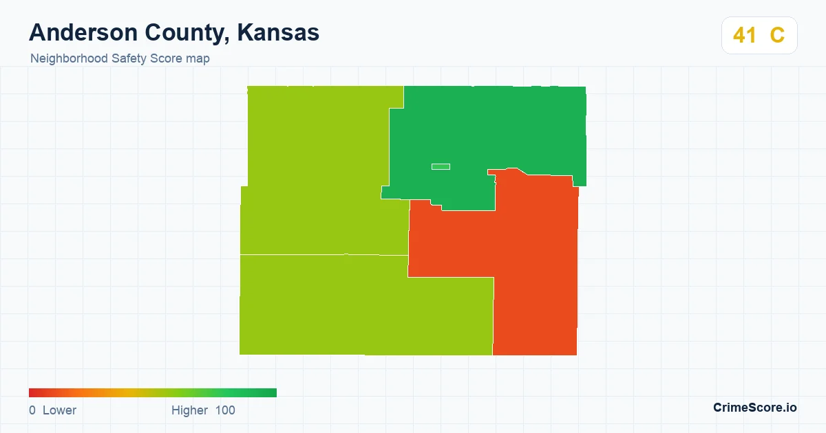 Anderson County, Kansas neighborhood Safety Score map by Census block group