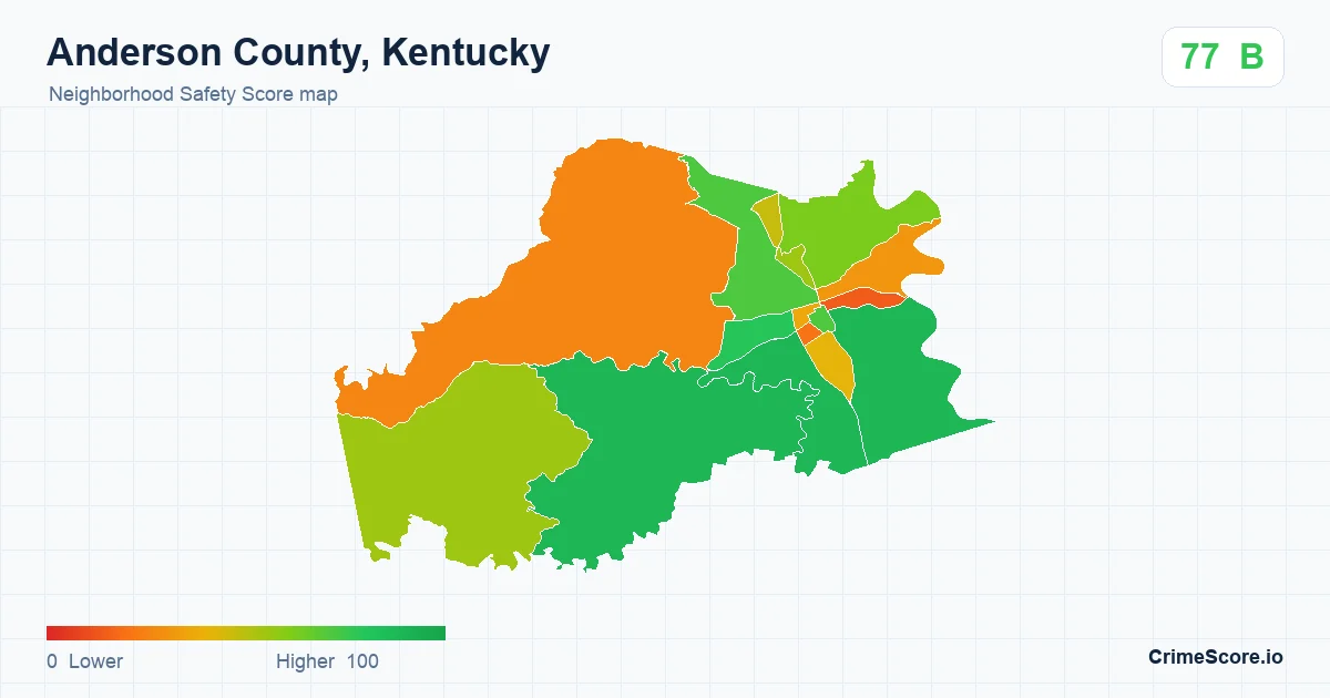 Anderson County, Kentucky neighborhood Safety Score map by Census block group