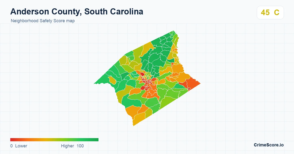 Anderson County, South Carolina neighborhood Safety Score map by Census block group