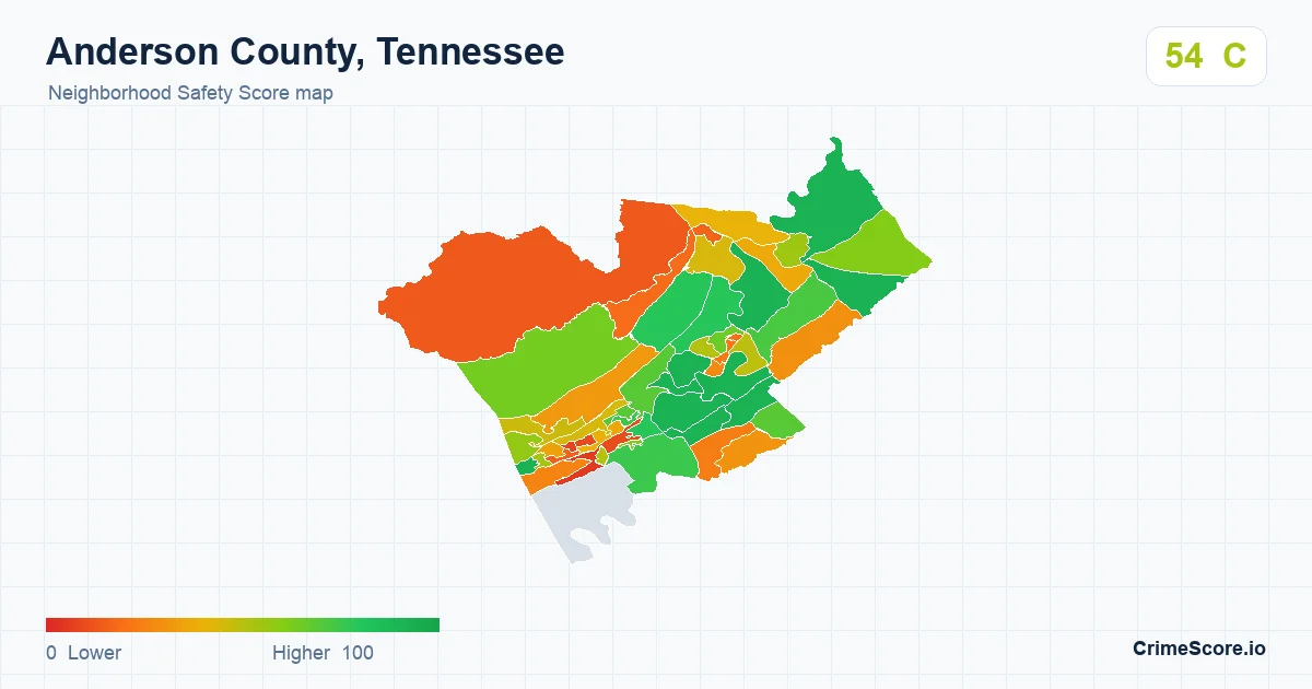 Anderson County, Tennessee neighborhood Safety Score map by Census block group