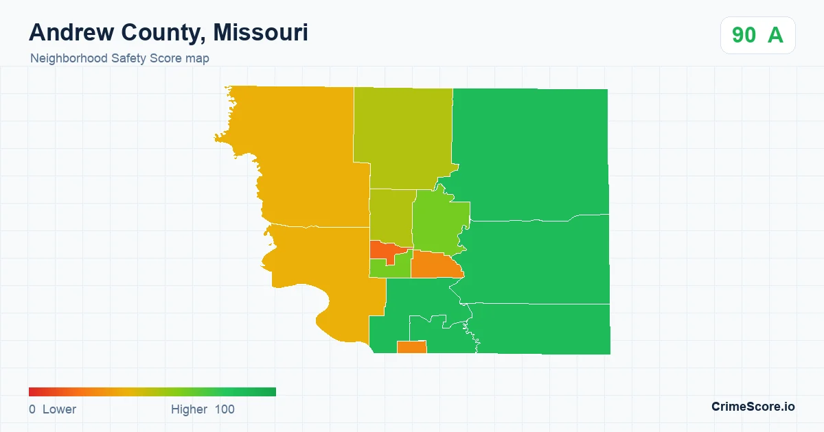 Andrew County, Missouri neighborhood Safety Score map by Census block group