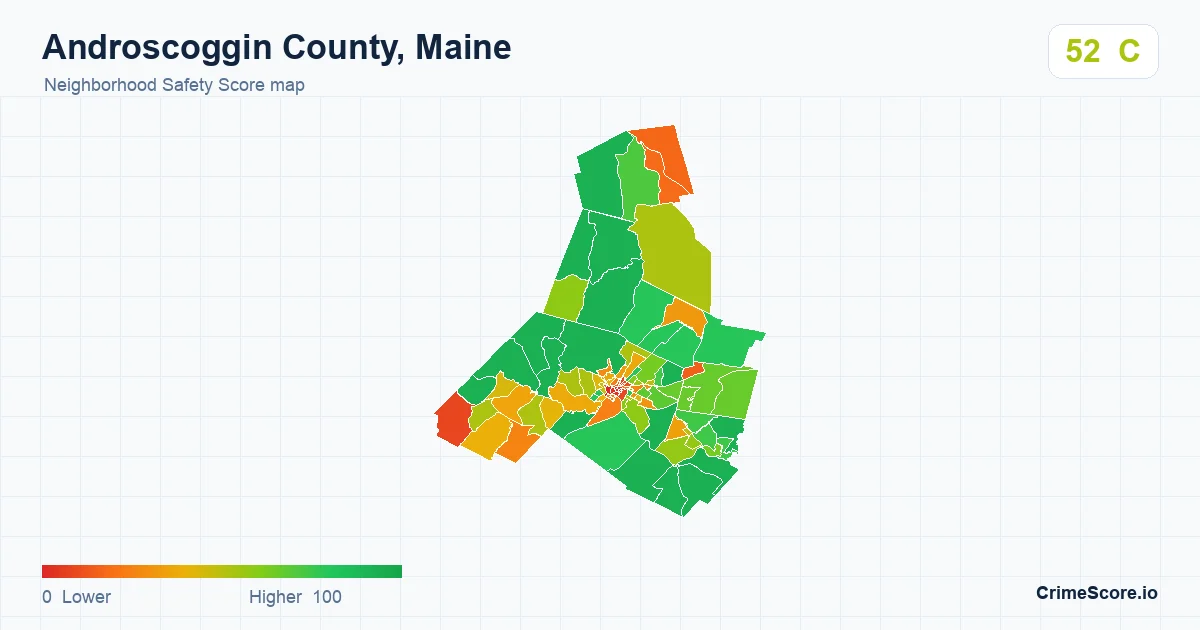 Androscoggin County, Maine neighborhood Safety Score map by Census block group