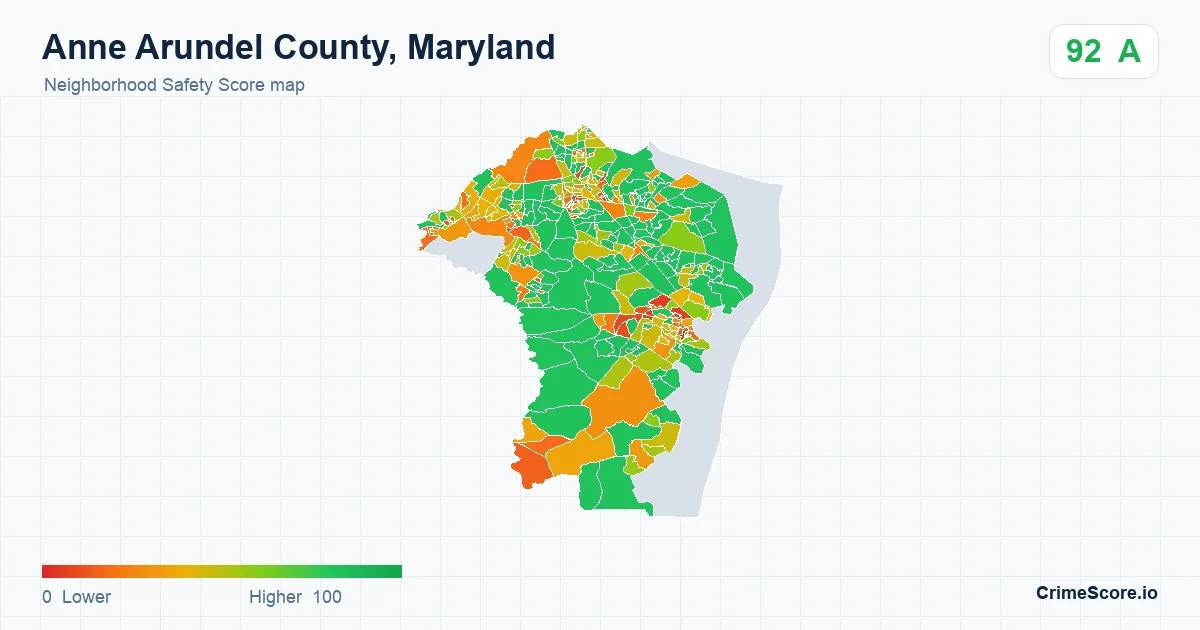 Anne Arundel County, Maryland neighborhood Safety Score map by Census block group
