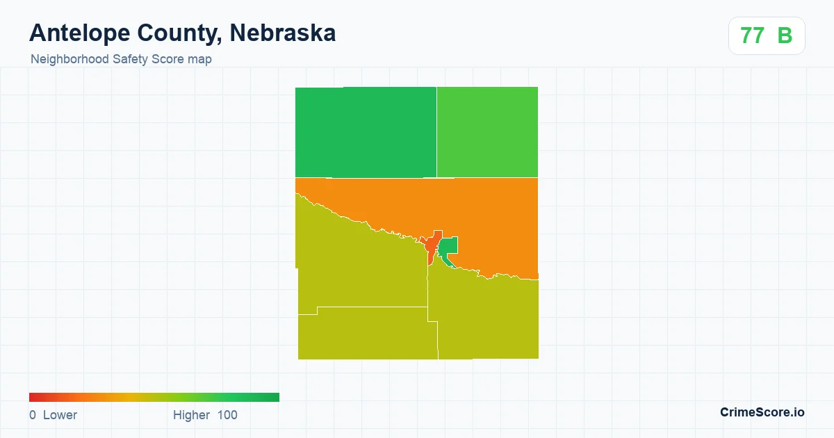 Antelope County, Nebraska neighborhood Safety Score map by Census block group