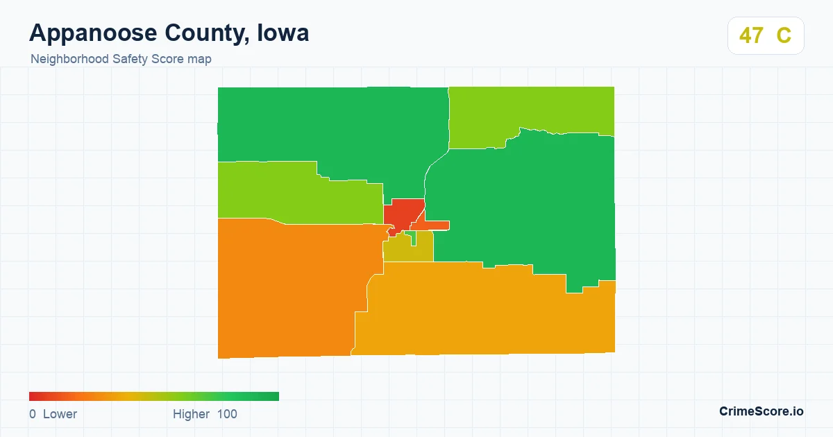 Appanoose County, Iowa neighborhood Safety Score map by Census block group