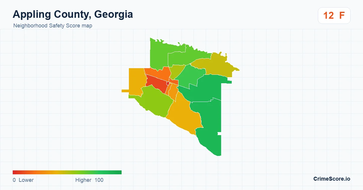 Appling County, Georgia neighborhood Safety Score map by Census block group