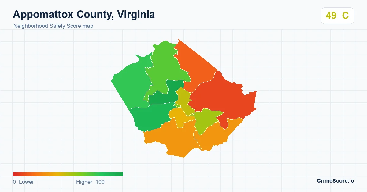 Appomattox County, Virginia neighborhood Safety Score map by Census block group
