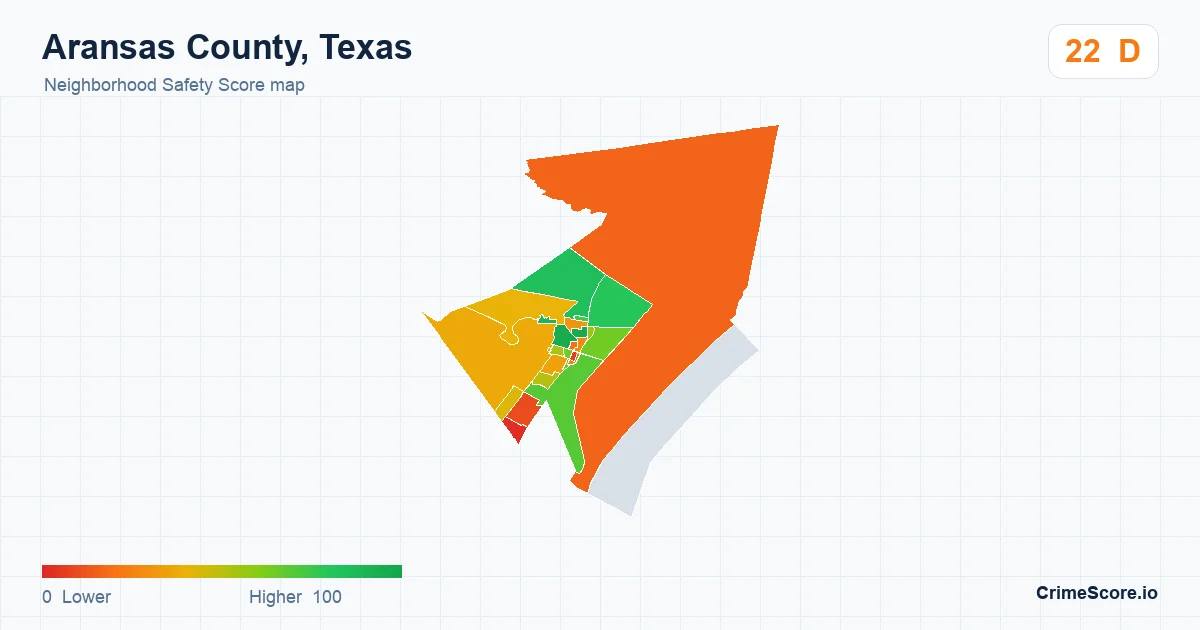 Aransas County, Texas neighborhood Safety Score map by Census block group