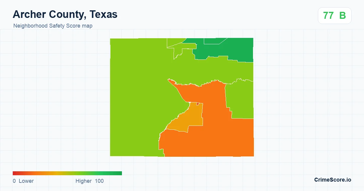 Archer County, Texas neighborhood Safety Score map by Census block group