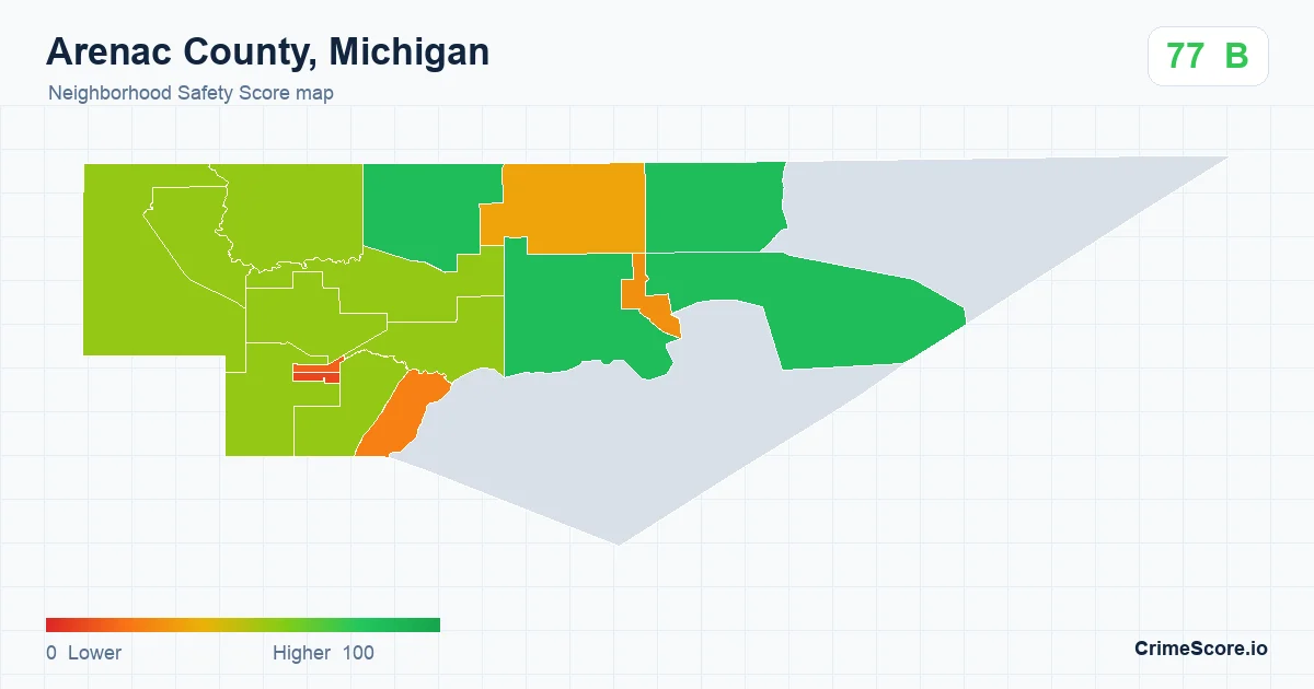 Arenac County, Michigan neighborhood Safety Score map by Census block group