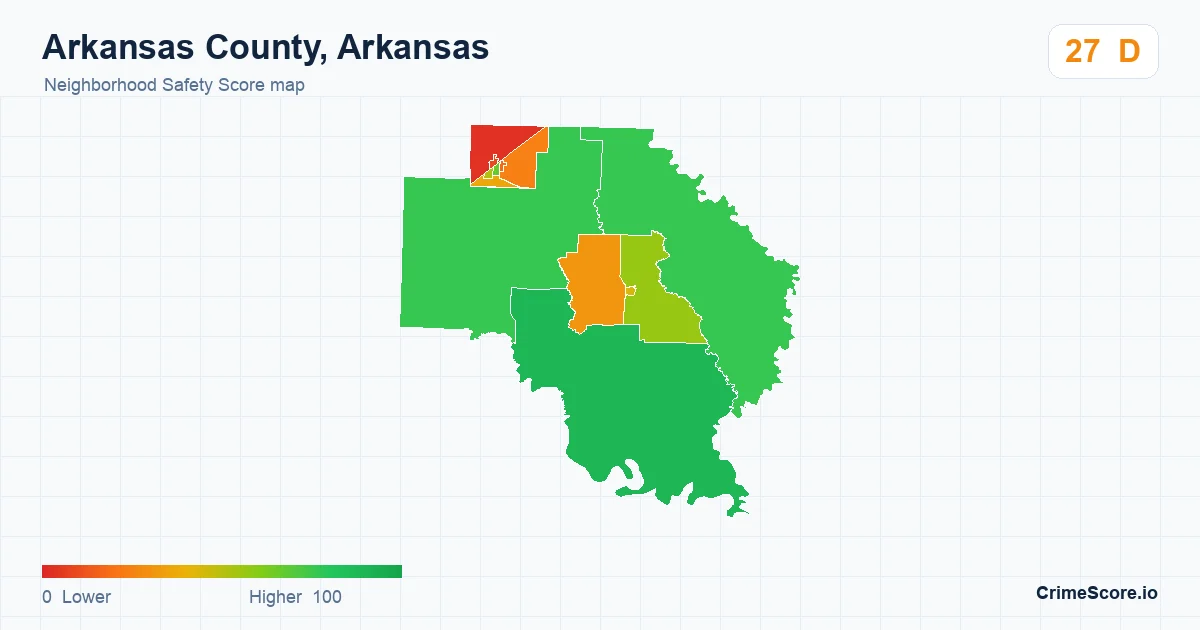 Arkansas County, Arkansas neighborhood Safety Score map by Census block group