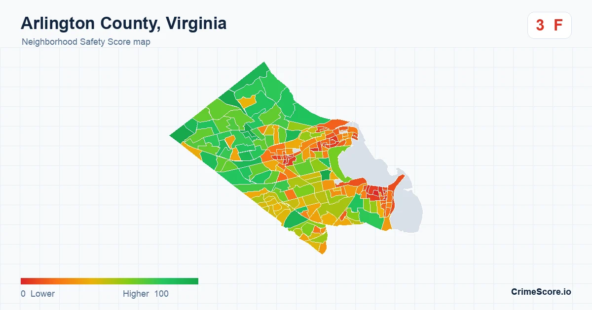 Arlington County, Virginia neighborhood Safety Score map by Census block group