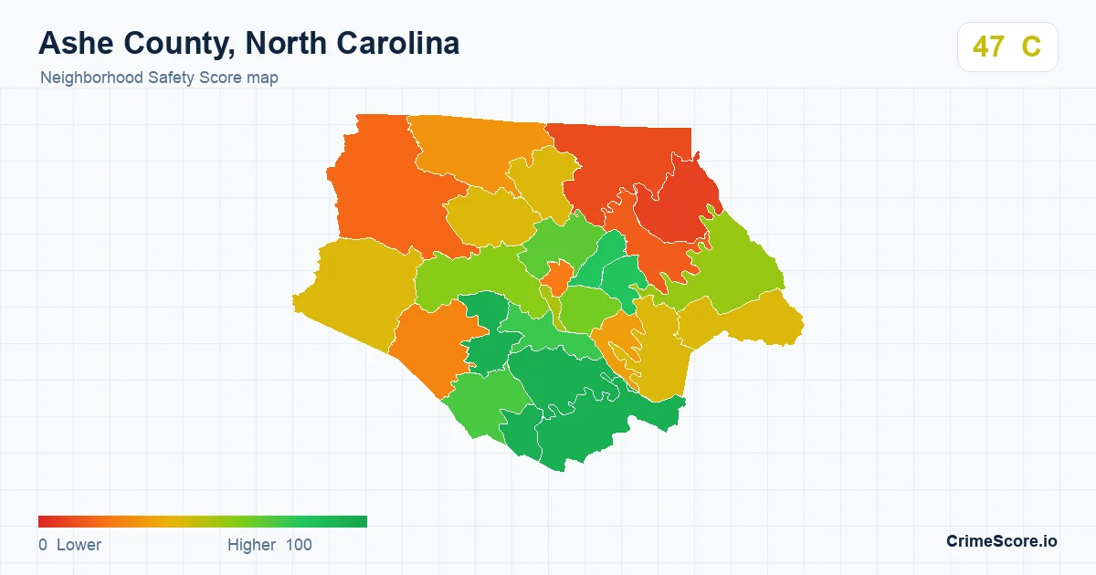 Ashe County, North Carolina neighborhood Safety Score map by Census block group