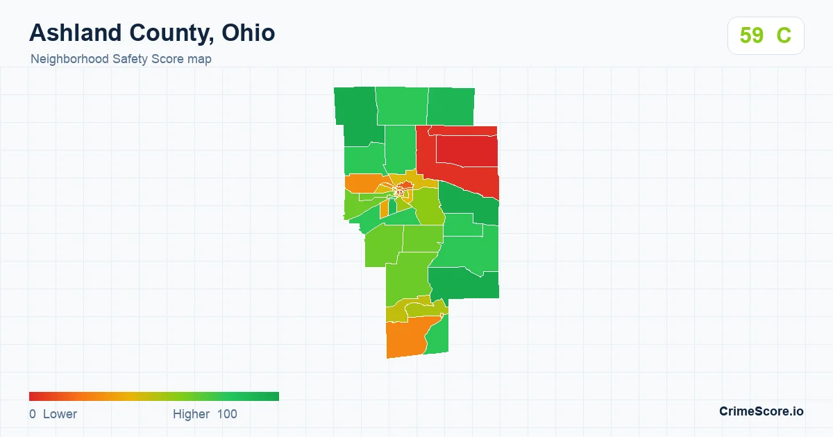 Ashland County, Ohio neighborhood Safety Score map by Census block group